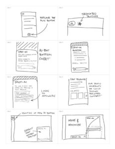 Crazy 8 ideas sketches for AI-Innovation project